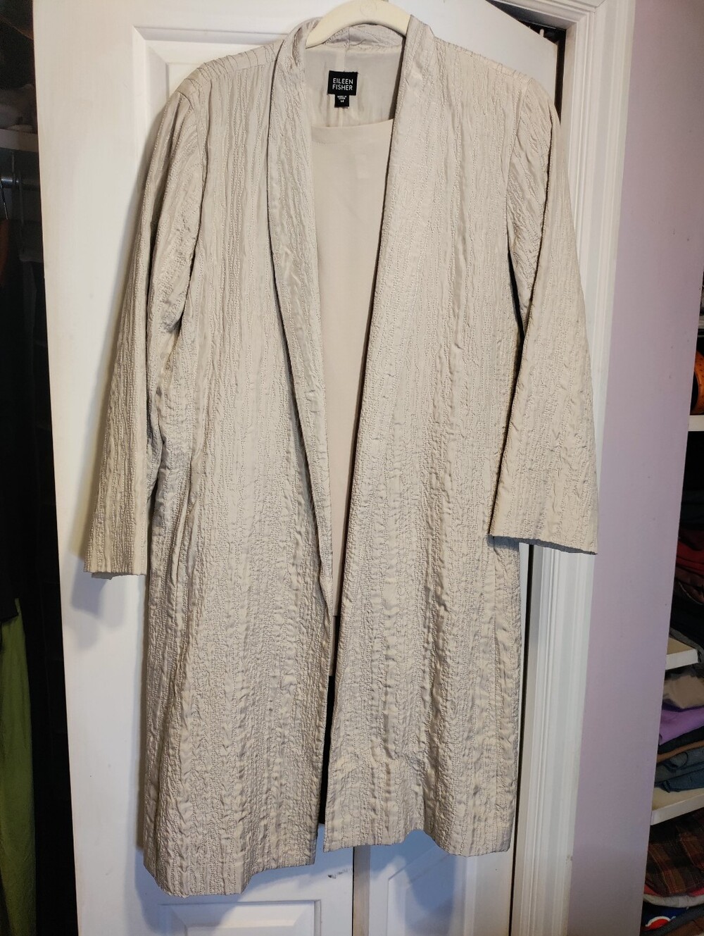 Eileen Fisher Three-piece Silk Pant  Set.Relaxed Top and Textured Jacket Set M